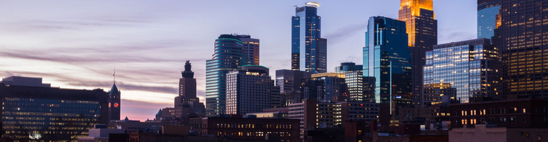 Minneapolis cityscape at sunset
